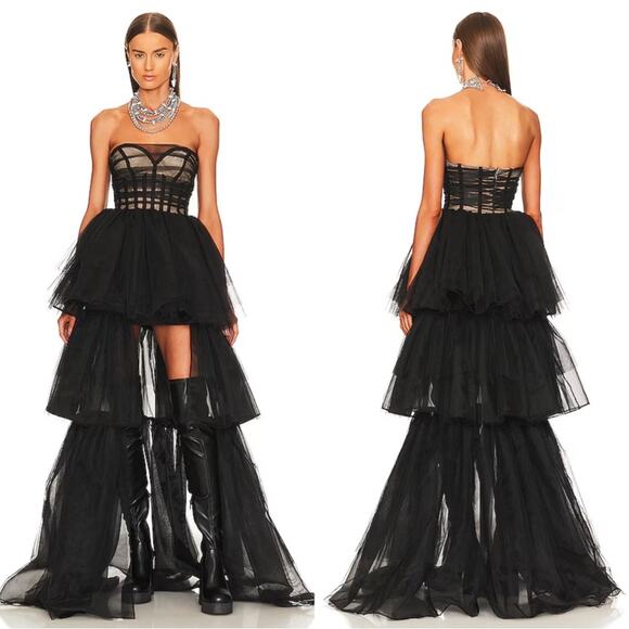 NBD Dresses & Skirts - NBD Paula Tiered Tulle Corseted Black Maxi Dress Size XS